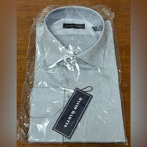 NWT David Martin Gray Long Sleeve Button Down Dress Shirt Size 17 34-35